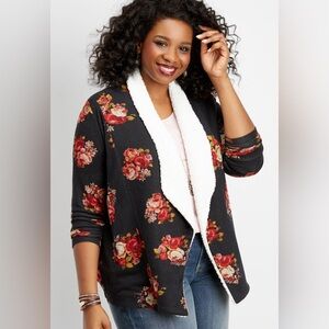 Maurices Floral Sherpa Black Cardigan